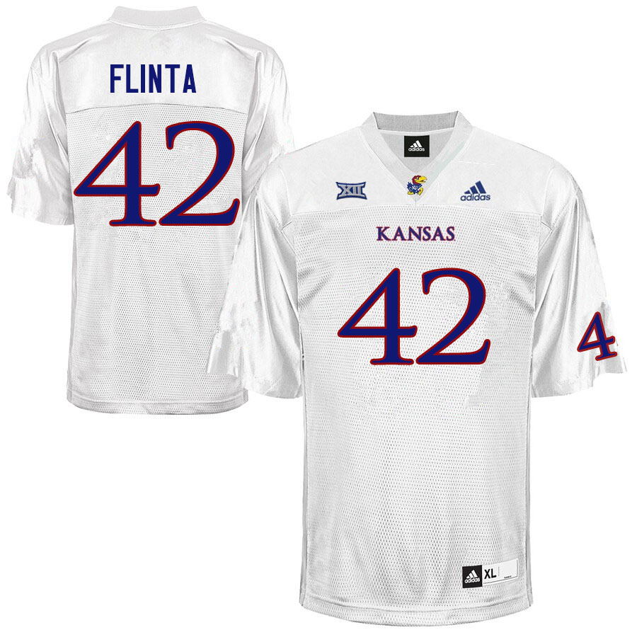 Men #42 TJ Flinta Kansas Jayhawks College Football Jerseys Sale-White